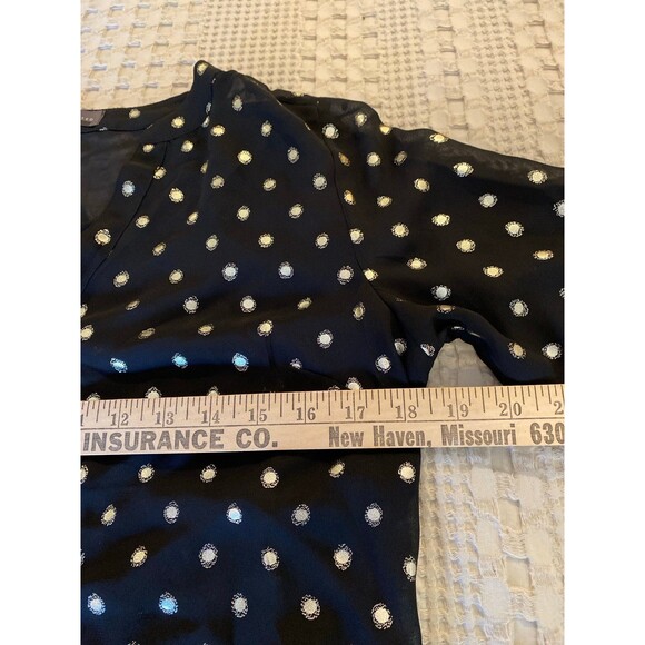The Limited Sheer Blouse Top Size Small  Black w/ Gold Sparkle Dots  V Neck - Picture 11 of 12